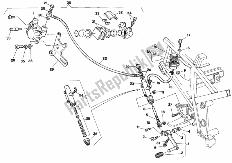 All parts for the Rear Brake System My92 of the Ducati Paso 907 I. E. 1990